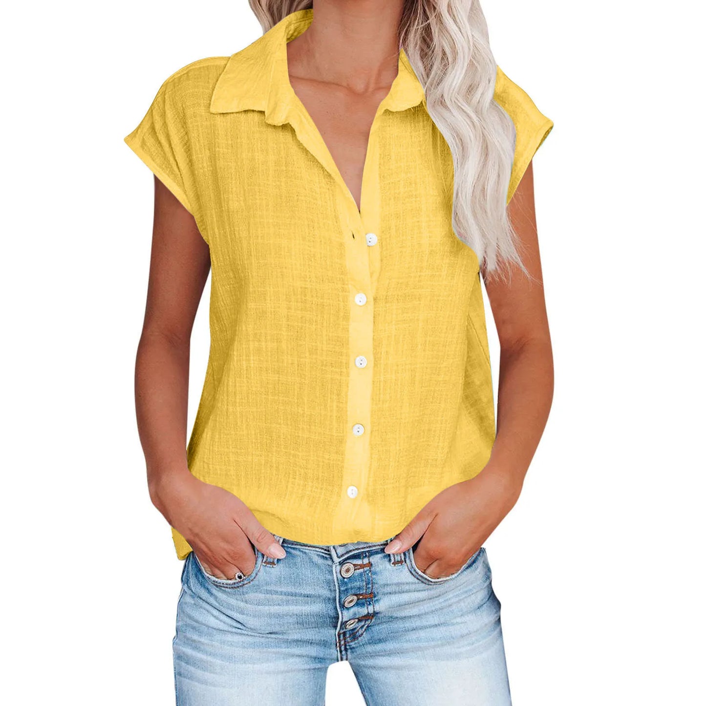 Womens Cotton Linen Casual Short Sleeve Tops