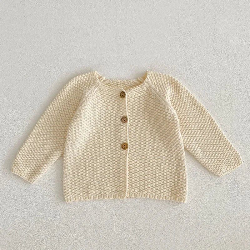 Girls Solid Color Knitted Cardigan Long Sleeves