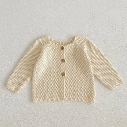 Girls Solid Color Knitted Cardigan Long Sleeves