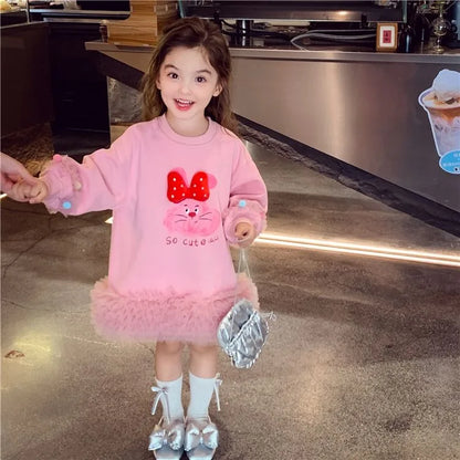 Girls' Casual Stylish Patchwork Tulle Hoodie Dresses