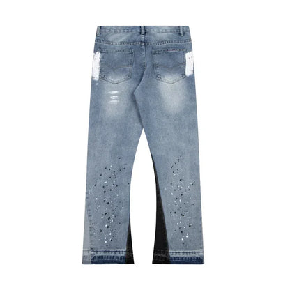Retro Washed Spliced Denim High Brand Jeans