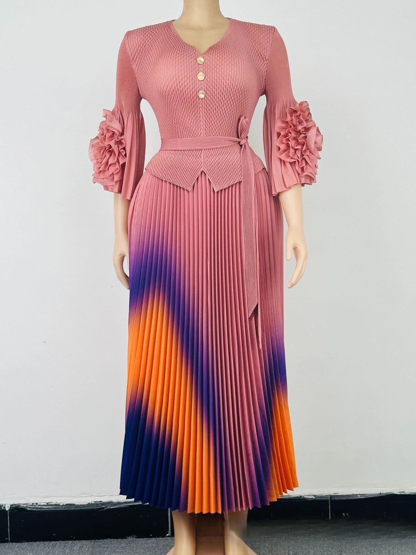 Miyake Pleated Women's Plus Size Dresses V-neck