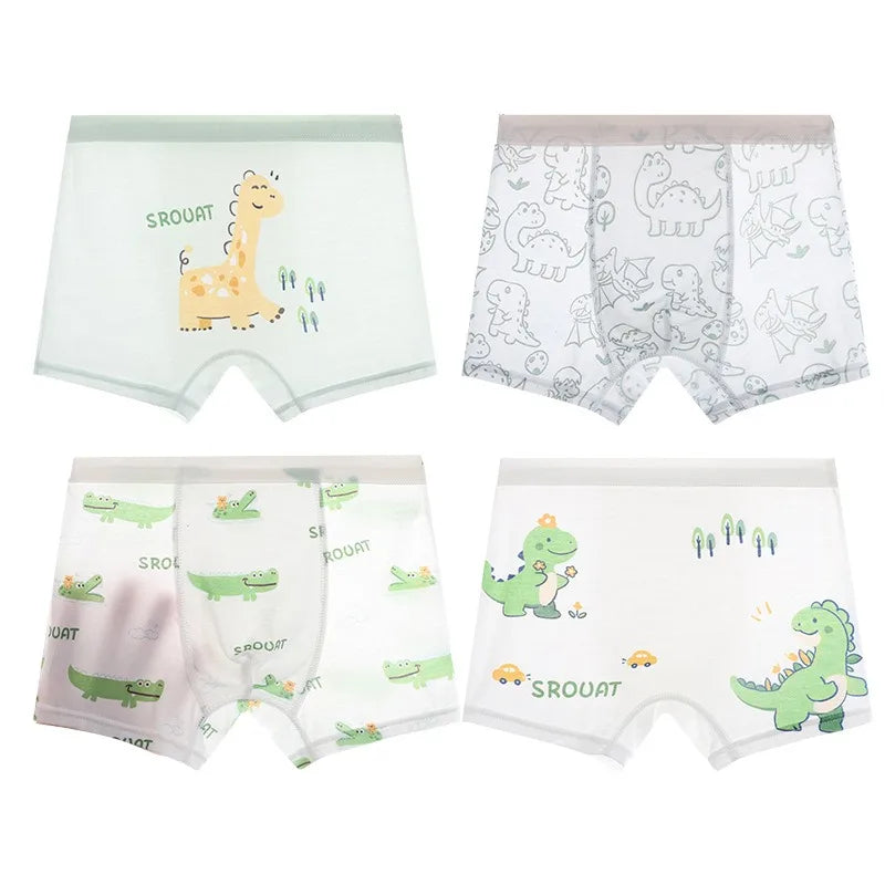 4PCS Cute Dinosaur Boys Breathable Underwear