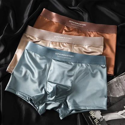 3Pcs Mens Luxury Ice Silk Satin Underwear Breathable Boxer