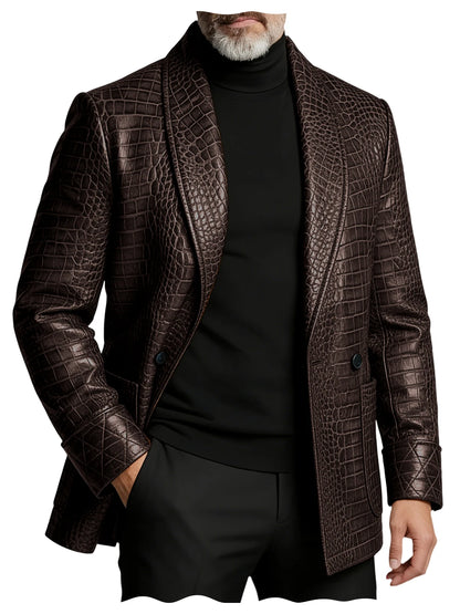 Crocodile Pattern Leather Blazer, Tuxedo Jacket