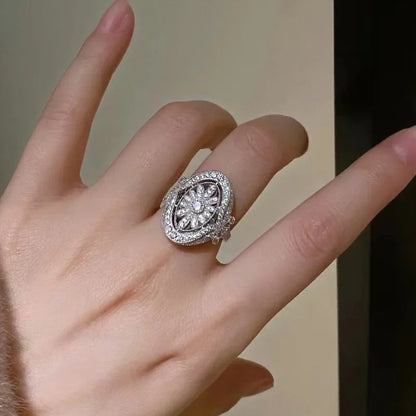 Sparkling Rings with Hollow Flower Design