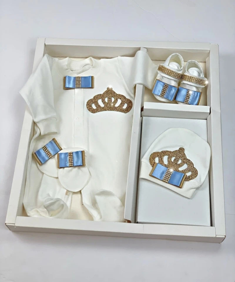 4 Pcs Boy/Girl Rhinestone Crown Jumpsuit Clothing