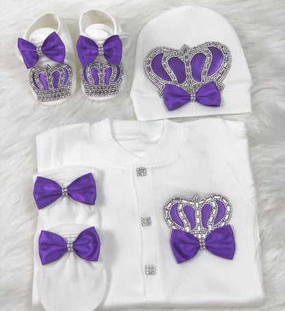 4 Pcs Boy/Girl Rhinestone Crown Jumpsuit Clothing