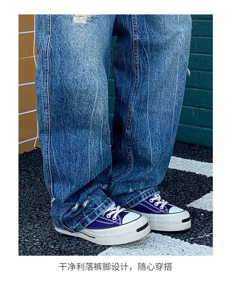 Men's Wide-Leg Jeans Retro Trendy Distressed