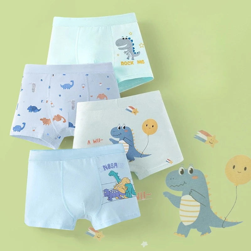 4PCS Boys Cotton Antibacterial Cute Cartoon Breathable Underwear