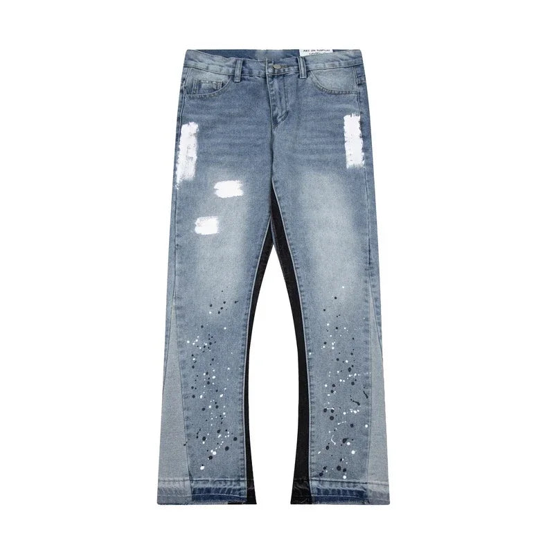 Retro Washed Spliced Denim High Brand Jeans