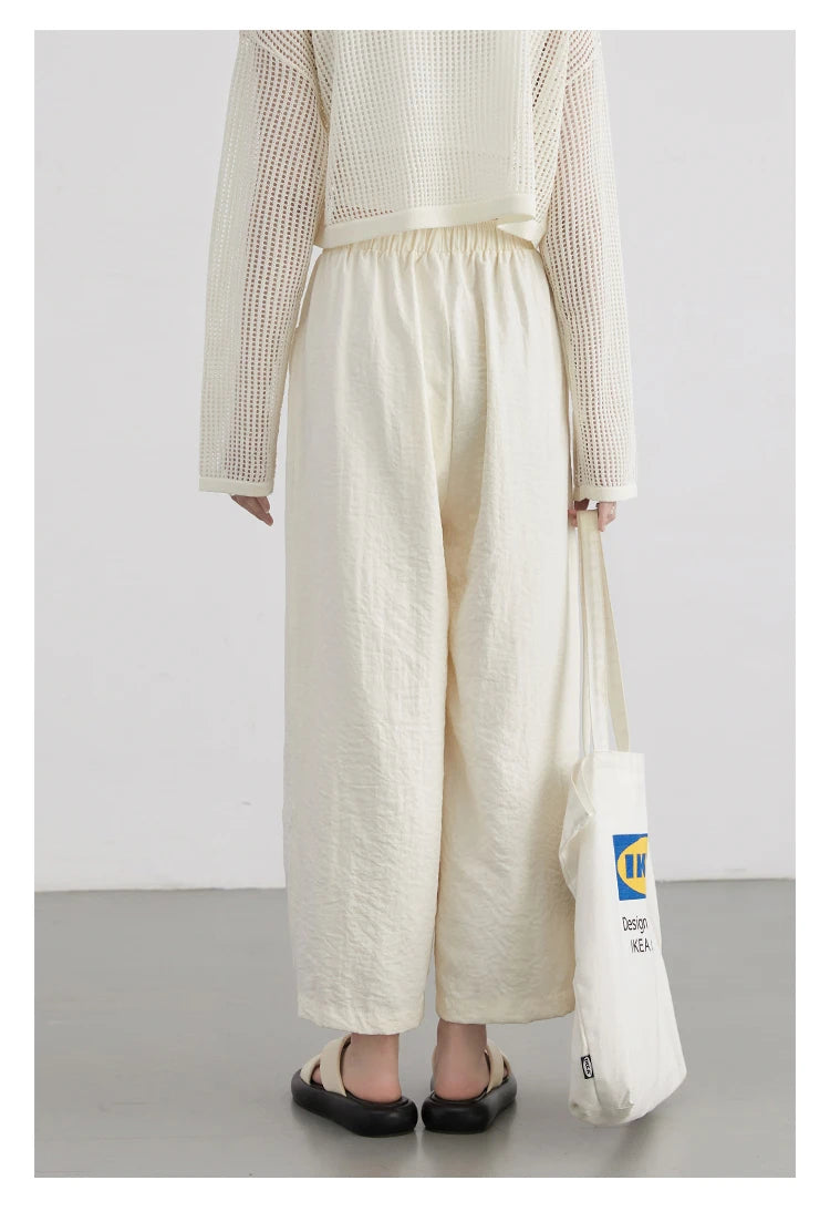 White Pants Casual Elastic High Waisted Womens