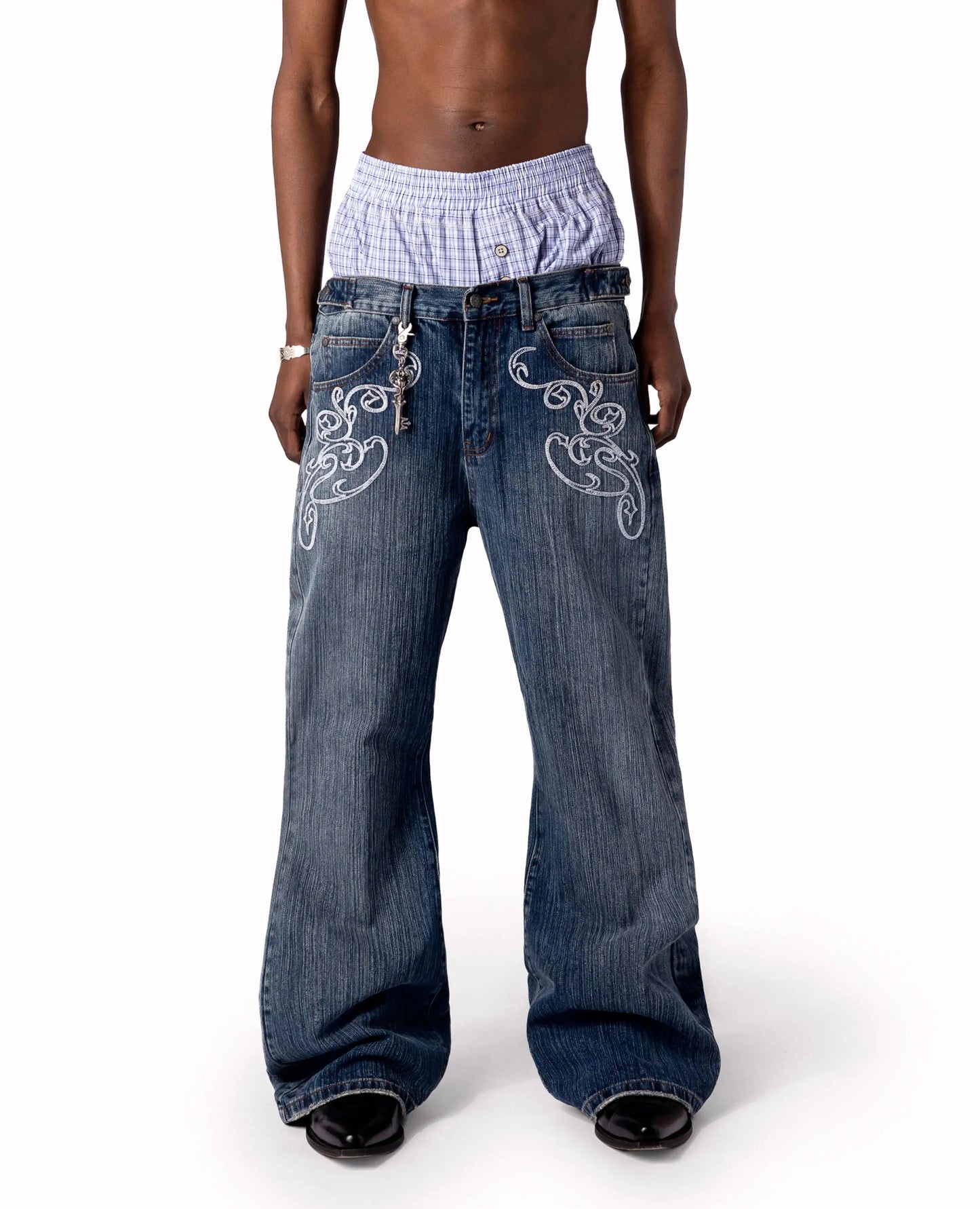 Men/Women Bootcut Jeans Vintage Washed Embroidery Pants