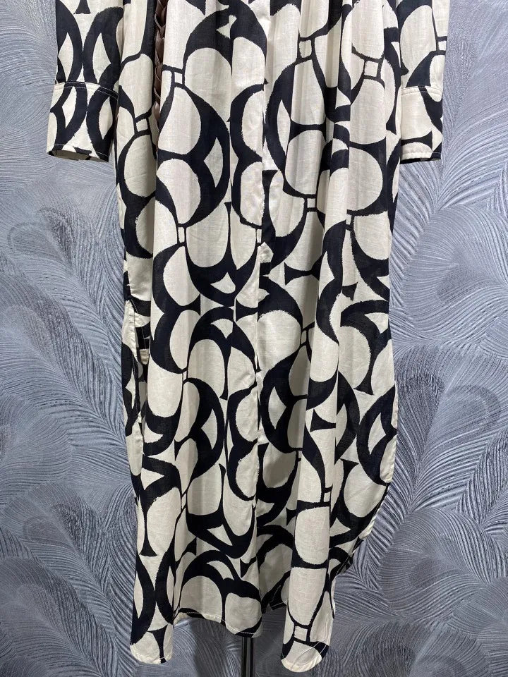 Lapel Cotton Printed Long Sleeved Dress