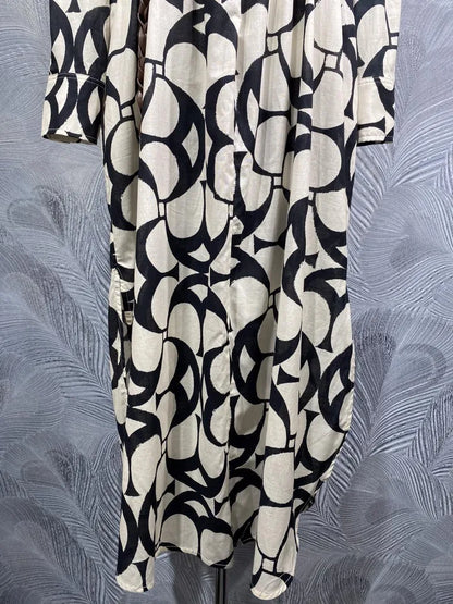 Lapel Cotton Printed Long Sleeved Dress