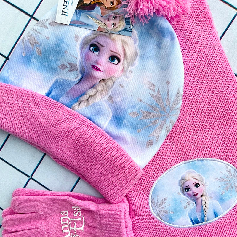 Girls Scarf Hat Glove Elsa Cartoon Cosplay