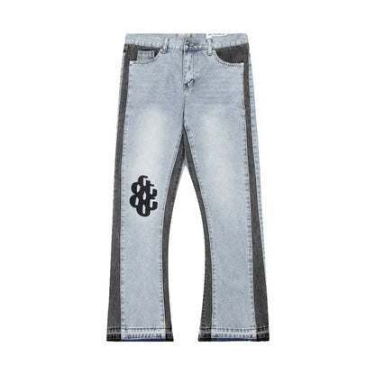 Retro Washed Spliced Denim High Brand Jeans