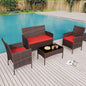 4-Piece Pe Rattan Patio With Glass Top Table & Cushions