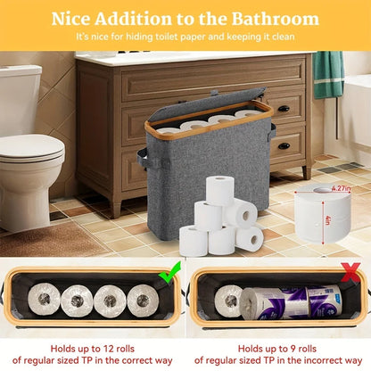 Bamboo toilet paper holder with lid organizer