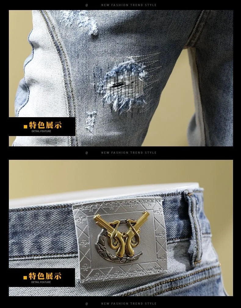 Ripped Stretch Jeans Men's Casual Slim Comfortable