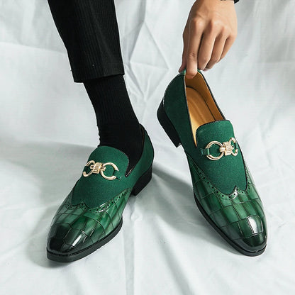 Green Loafers Men Slip-on Leather Luxury