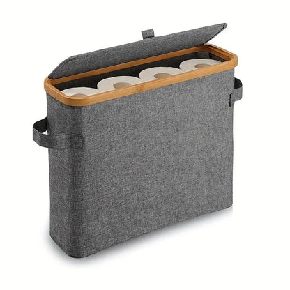 Bamboo toilet paper holder with lid organizer