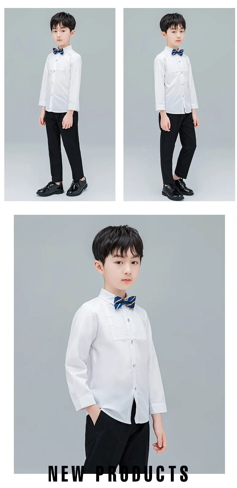 Boys Shirts White Long Sleeve Turn-down Collar