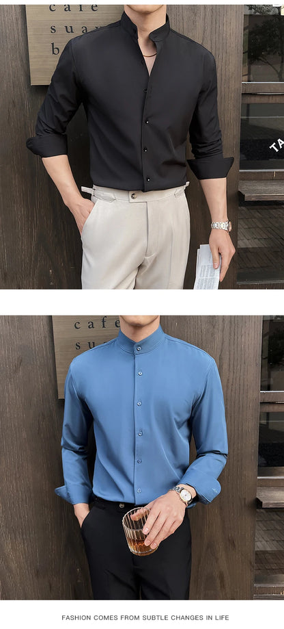 High End Stand Up Collar Men's Long Sleeve