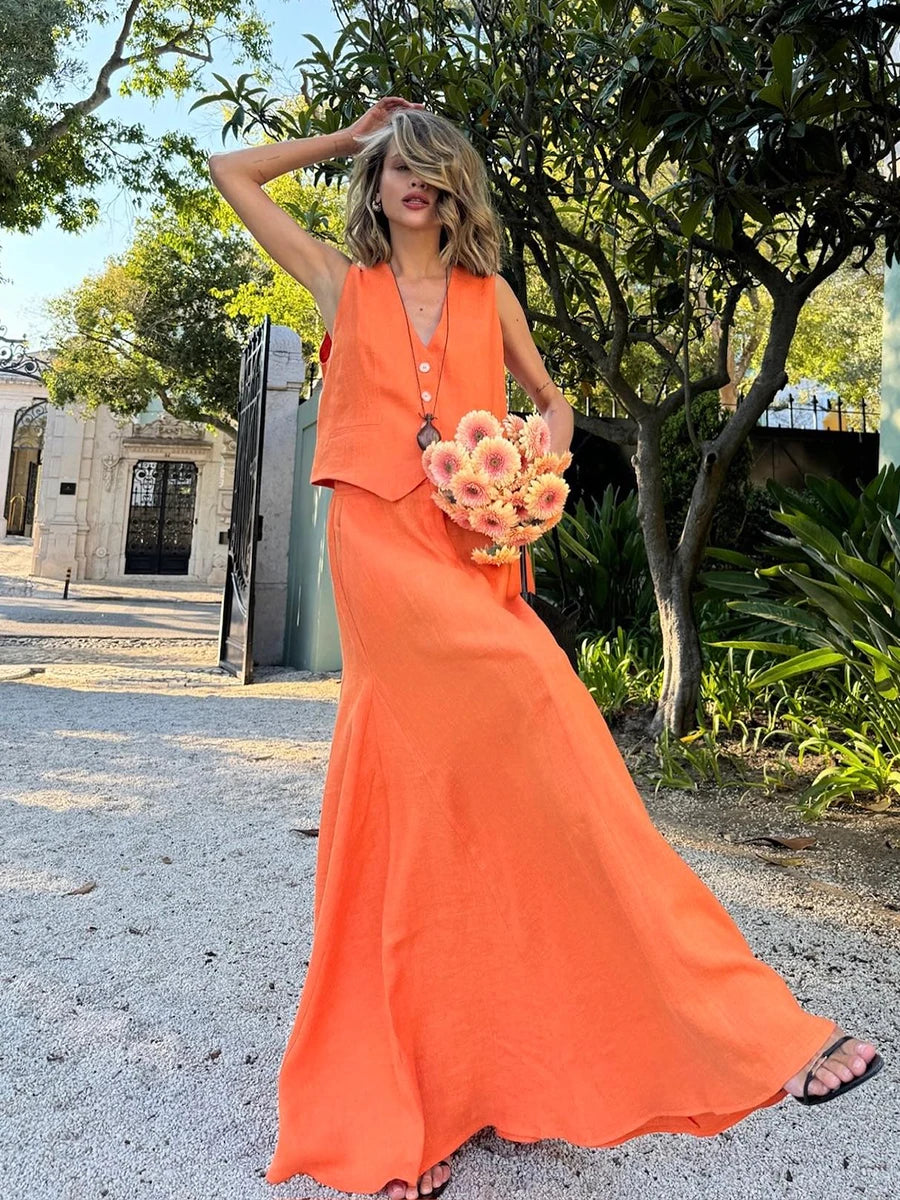 2 PCS Sleeveless Fashionable Chic Vest Skirt Suit
