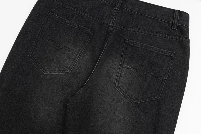 Retro Washed Spliced Denim High Brand Jeans