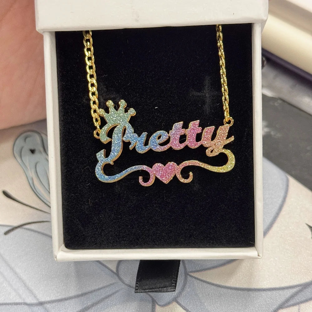 Custom Name Glitter Necklace Double Layer