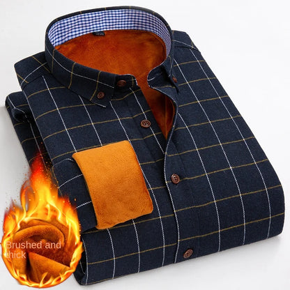 Mens Warm Plus Velvet Thick Cotton Shirts