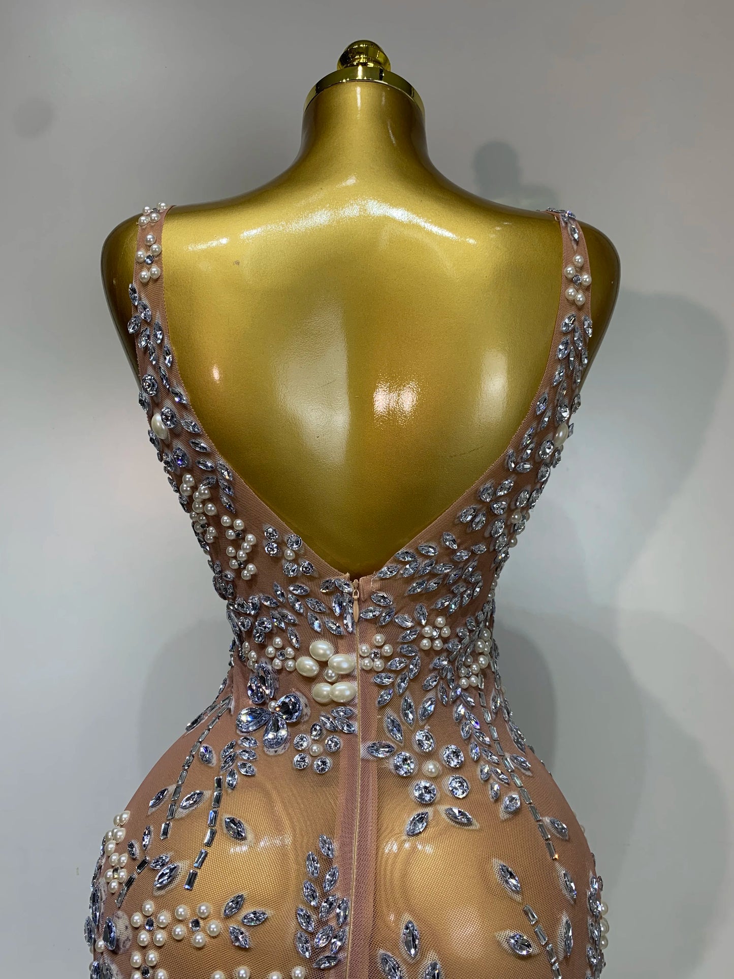 Lxury Diamonds Mesh See Through Long Dress