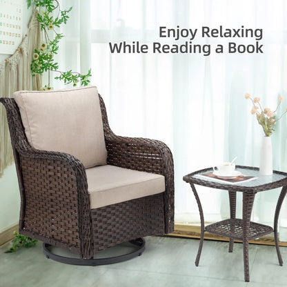 3-Piece Wicker Swivel Rocker Patio Set, Glass Table