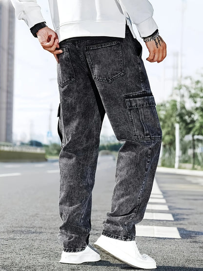 Fashionable Men's Denim Washed Workwear Jeans