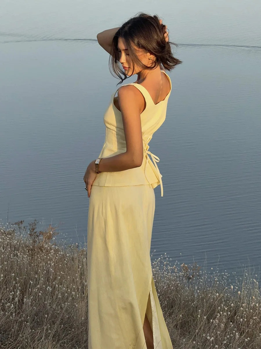 2 Pcs Cotton Strap Long Skirt Set Thin Belt