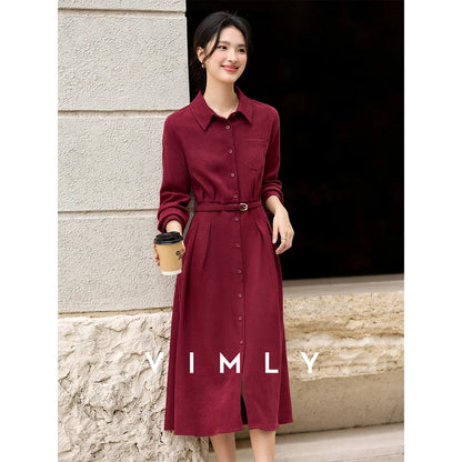 Woman Red Long Dress French Style Vintage