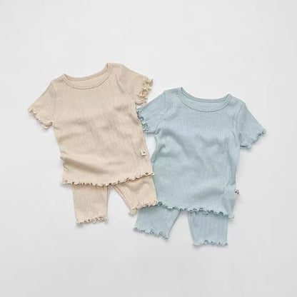 2 Pcs Cotton Breathable Clothes Set Infant Short Sleeve