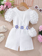 Solid Color Flower Belt Cartoon Cute Bubble Sleeve