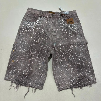 Rhinestone Sequined Denim Shorts Cowboy Hip Hop
