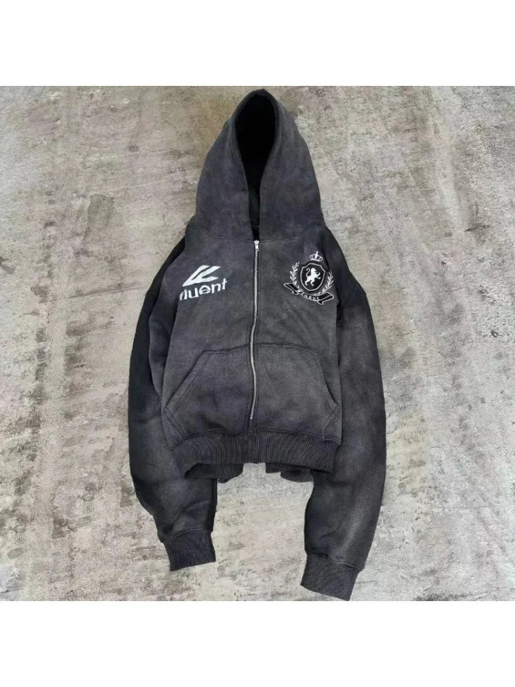Embroidery Zipper Hoodie Street Fashion Goth Men/Women