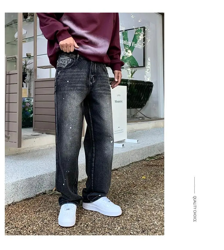 Men Loose Straight-leg, trendy wide-leg long pants