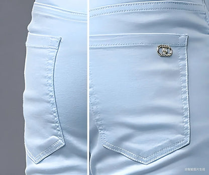Fashion Solid Color Straight Leg Stretch Jeans