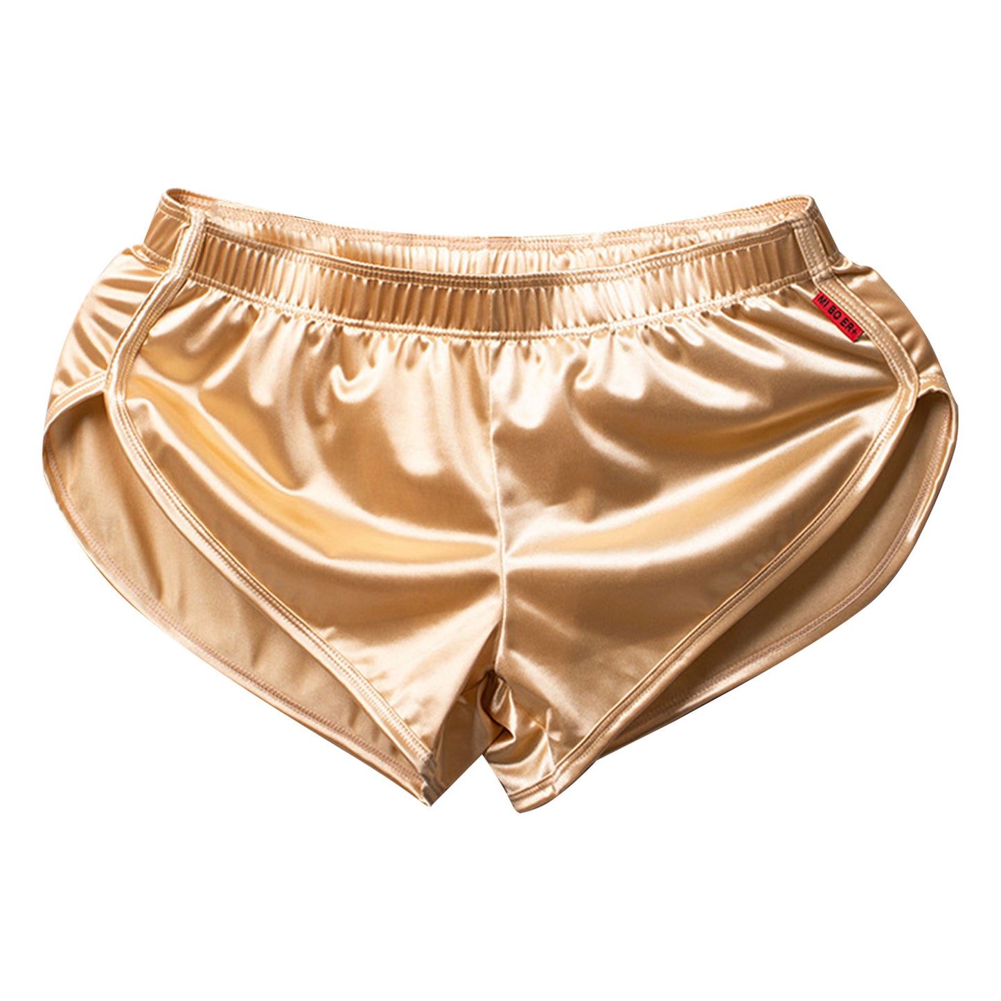Men Side Split Satin Shorts Built-in Bulge