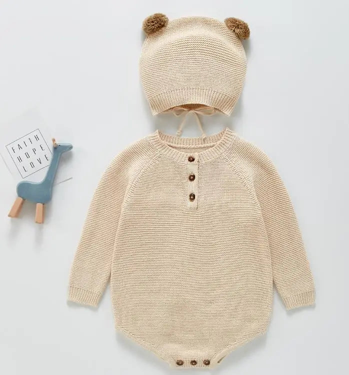 Baby Girls Knitted Bodysuit Long Sleeve Ruffled