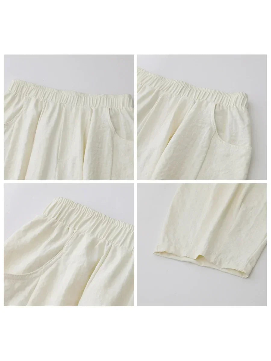 White Pants Casual Elastic High Waisted Womens