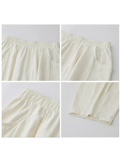 White Pants Casual Elastic High Waisted Womens