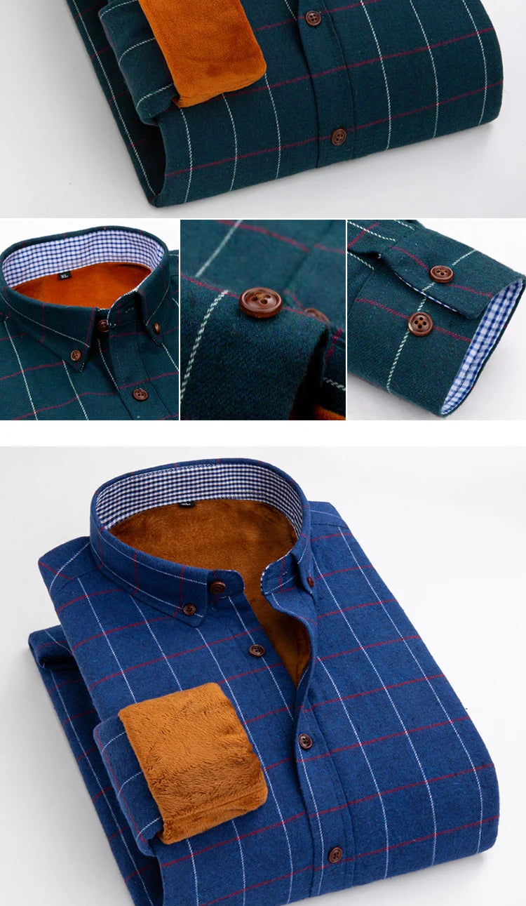 Mens Warm Plus Velvet Thick Cotton Shirts