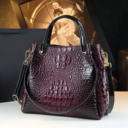 Genuine Leather Women Handbags Fashion Crocodile Print