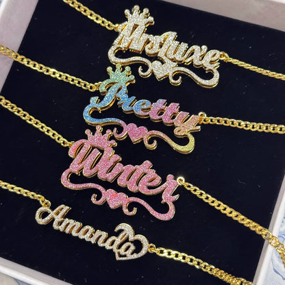 Custom Name Glitter Necklace Double Layer
